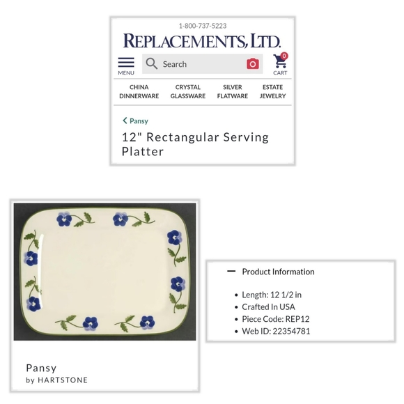 Hartstone Blue/Purple Pansy Flowers Serving Platter - Picture 5 of 5